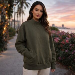 ALO Yoga Refresh Mock Neck Sweatshirt Green Cotton Blend Oversized Athleisure